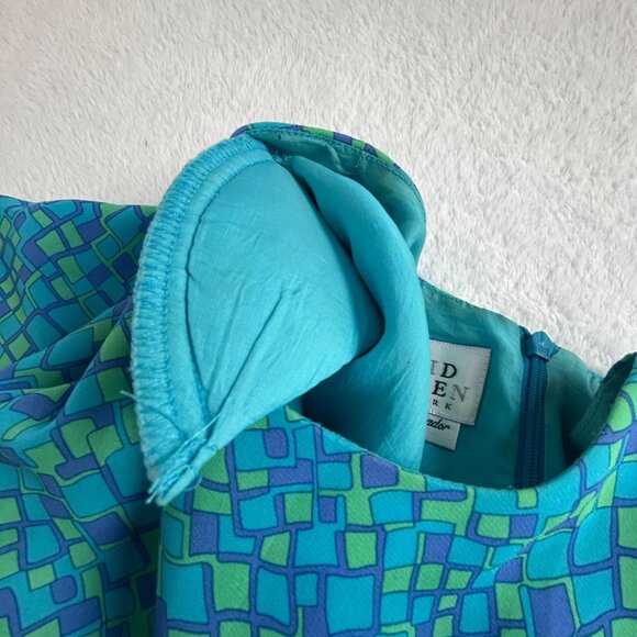 Vintage David Warren New York Womens Blue Green Geo Pattern Shift Dress Size 10 - Picture 11 of 11